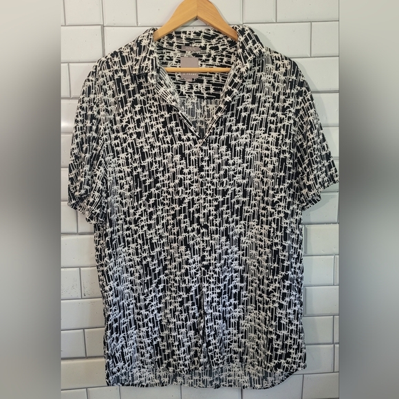 A-Frame Mens Short Sleeve Button Front Shirt Black White Abstract Print 100% Ray - Picture 1 of 5